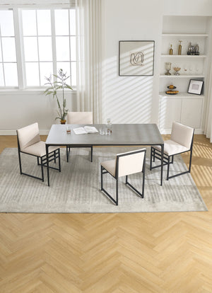 English Elm Modern Upholstered Dining Chairs Set of 2 with Linen-Like Fabric, High-Resilience Foam and Metal Frame Elegant Comfort Ivory W1249P257008