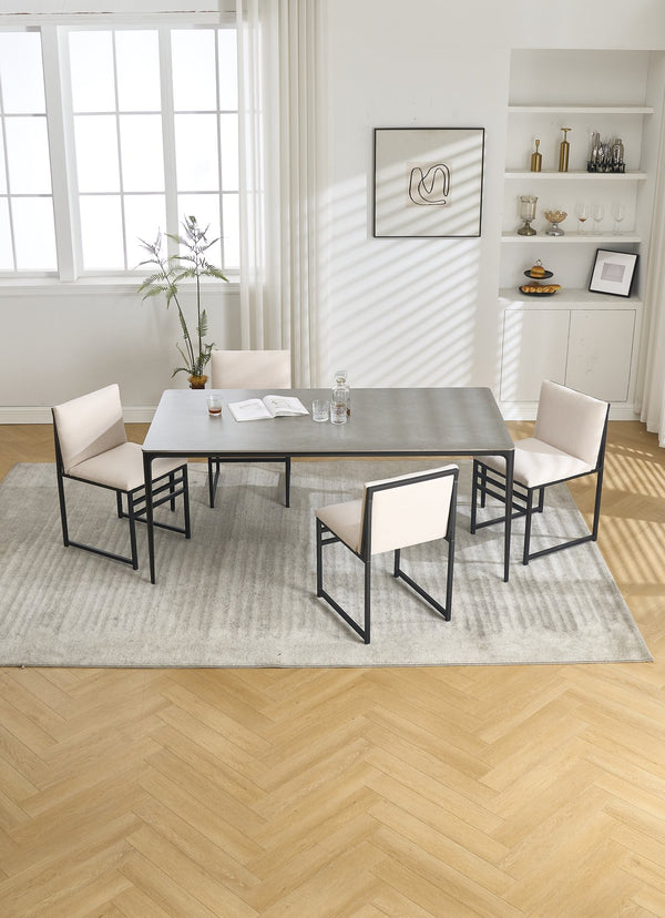 English Elm Modern Upholstered Dining Chairs Set of 2 with Linen-Like Fabric, High-Resilience Foam and Metal Frame Elegant Comfort Ivory W1249P257008