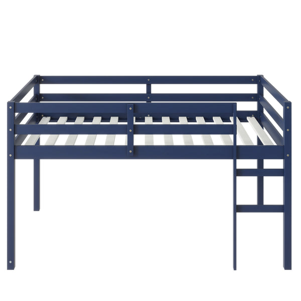 English Elm Solid Twin Loft Bed with Ladder and Reinforced Slats for Storage-Friendly, Space-Saving Bedrooms Blue W504P190958