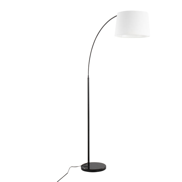 English Elm March Contemporary Floor Lamp - Elegant Black Marble Base & White Linen Shade For Modern Spaces B202S01369
