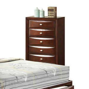 English Elm Dark Transitional 5-Drawer Chest in Rich Finish with Nickel Oval Knobs Durable Wood Blend Craftsmanship Cherry 34 L x 19 W x 52 H B2741P372202