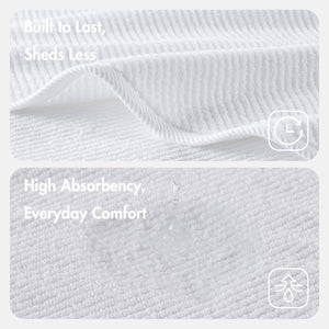 JLA Home Madison Park - 100% Cotton Diagonal Ribbed 4-Piece Bath Towels — Plush Zero-Twist 518GSM, Fast-Dry & Durable Luxury White MP73-8870