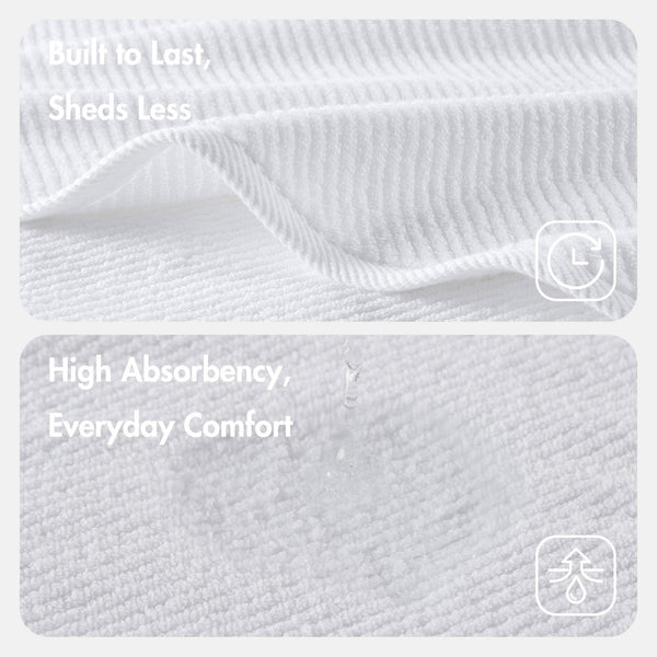 JLA Home Madison Park - 100% Cotton Diagonal Ribbed 4-Piece Bath Towels — Plush Zero-Twist 518GSM, Fast-Dry & Durable Luxury White MP73-8870