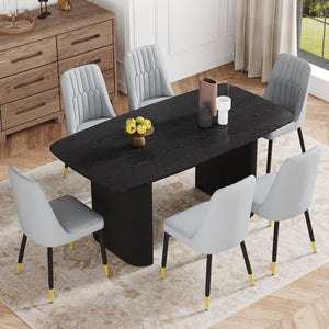 English Elm Table 7-Piece Modern Dining Set: Black Wood-Grain Table & 6 Light Gray Pu Chairs With Gold Accents W1151S04172-GIGA