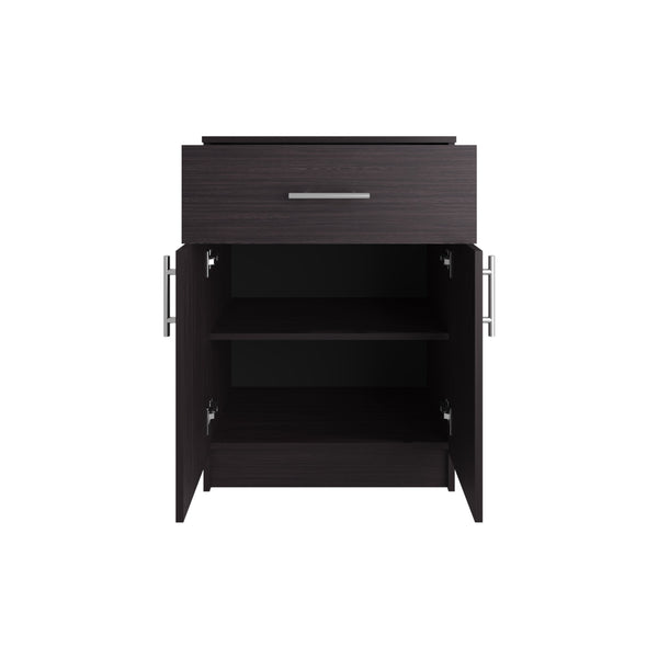 English Elm Pantry Black Wengue Organizer Cabinet 33" H with Drawer, 2 Shelves & Doors — Compact Eco-Friendly Storage B097P296809