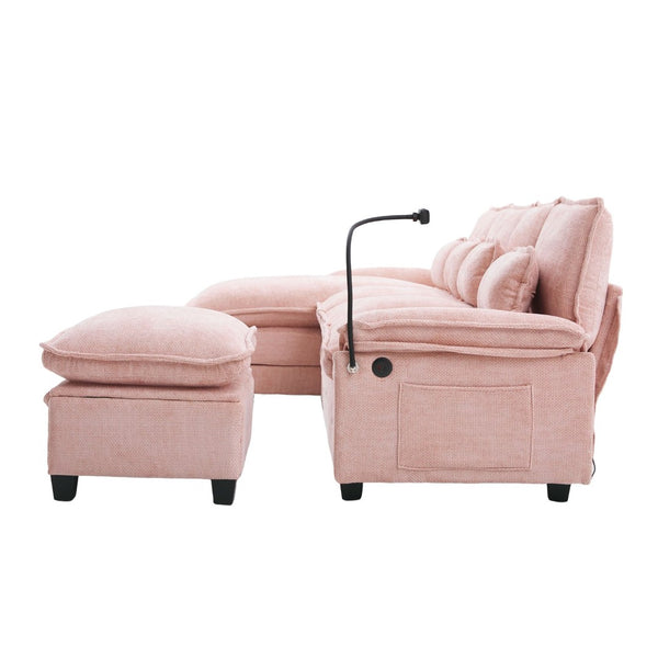 English Elm United We Win 106" U-Shaped Sectional Sofa - Comfy Chenille Cloud Couch With Usb Ports & Storage Ottoman W1568S00231-GIGA