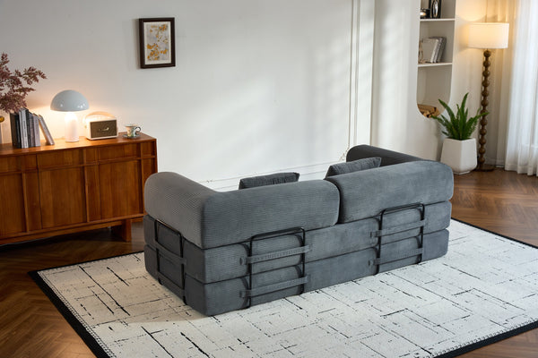 English Elm Convertible Sleeper Sofa Bed with Corduroy Upholstery, 4‑in‑1 Folding Couch Mattress, Space‑Saving Lounge Gray W3434P346243