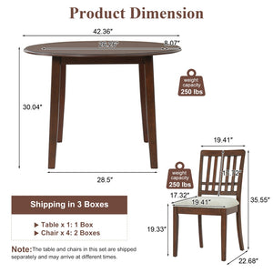 English Elm 5-piece Round Folding Dining Set with Mdf Table and Upholstered Chairs for Small Spaces Brown N752S0010618D