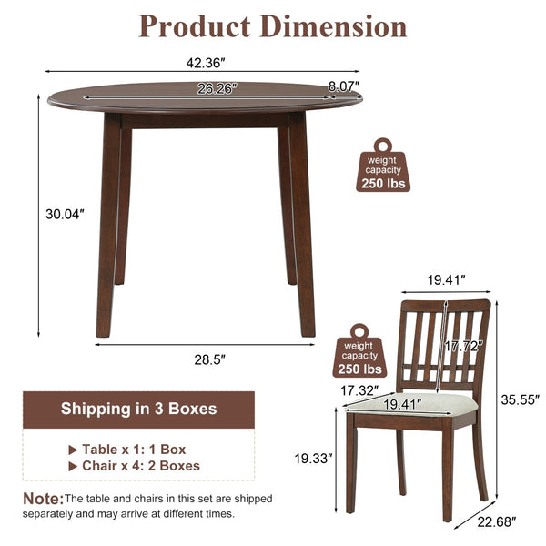 English Elm 5-piece Round Folding Dining Set with Mdf Table and Upholstered Chairs for Small Spaces Brown N752S0010618D