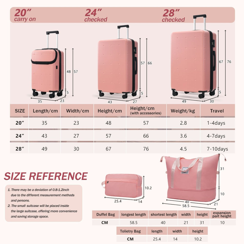 English Elm Luggage 5 Piece Hardside Abs Set with Front Access Carry on and Tsa Spinner Wheels Light Pink N732P391557U