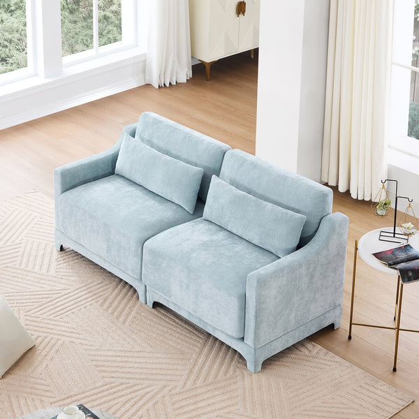 English Elm Two chenille two-seater sofa with ergonomic lumbar support, tufted elegant design, sturdy wood frame, plush sponge cushions, versatile for living rooms and reading nooks Sky Blue W714S01203