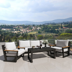 English Elm Aluminum 5-Seat Outdoor Sectional Sofa Set with Coffee Table, Waterproof Olefin Cushions, Grey Modern W2775S00013