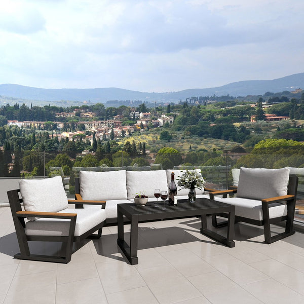 English Elm Aluminum 5-Seat Outdoor Sectional Sofa Set with Coffee Table, Waterproof Olefin Cushions, Grey Modern W2775S00013