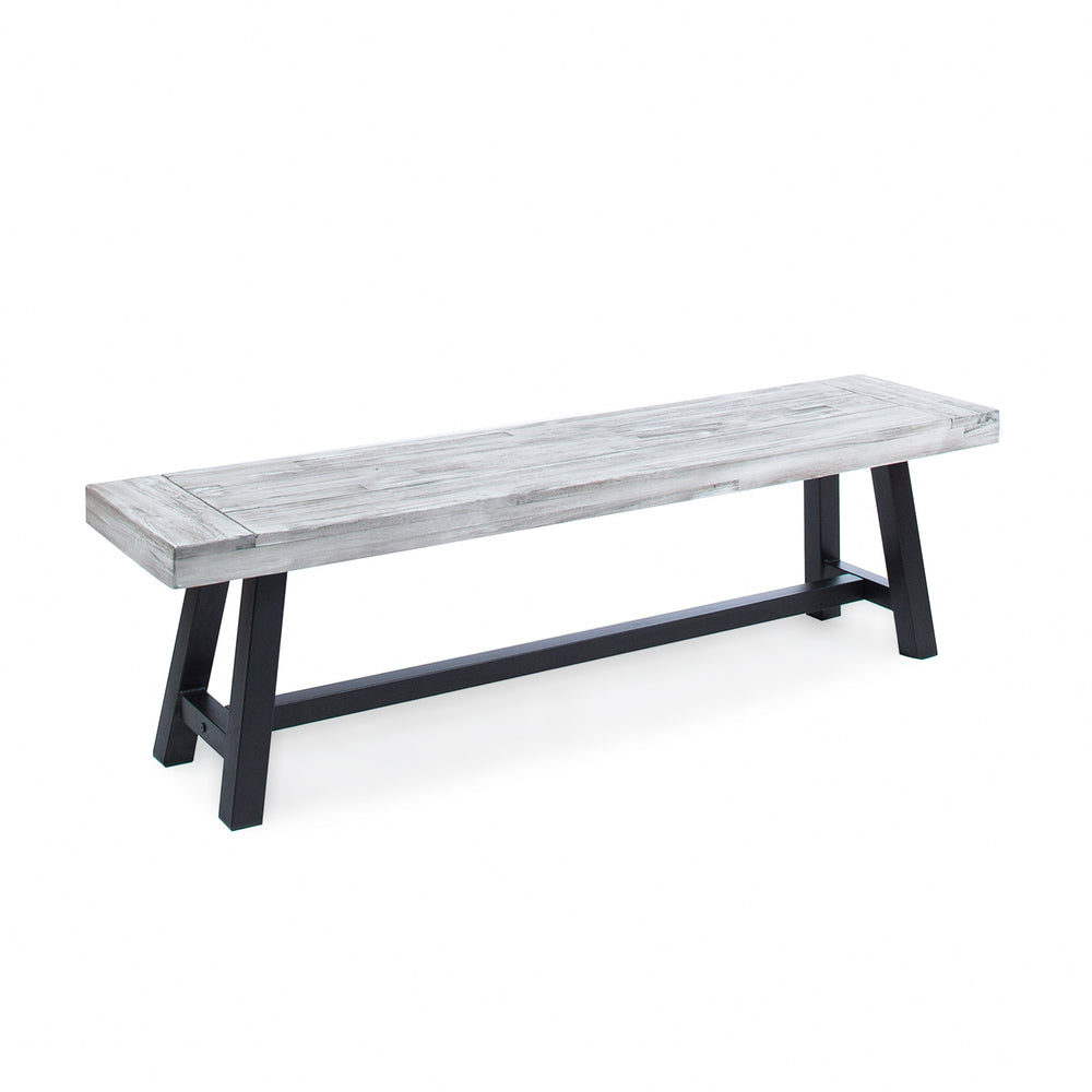 English Elm Christopher Knight Home® - Light Acacia Wood Outdoor Bench 66.5" Slat Top Industrial Design, Sandblast Grey Finish, Sturdy Metal Frame 54562.00MP1SGRY
