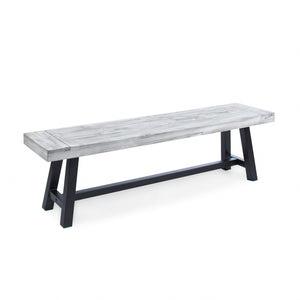 English Elm Christopher Knight Home® - Light Acacia Wood Outdoor Bench 66.5" Slat Top Industrial Design, Sandblast Grey Finish, Sturdy Metal Frame 54562.00MP1SGRY
