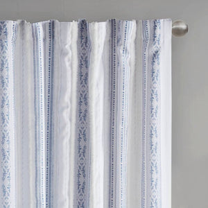 English Elm Poly Printed Curtain Panel With Tufted Stripe & Lining – Elegant White/Navy 50X84" For Any Room B035P268157-GIGA