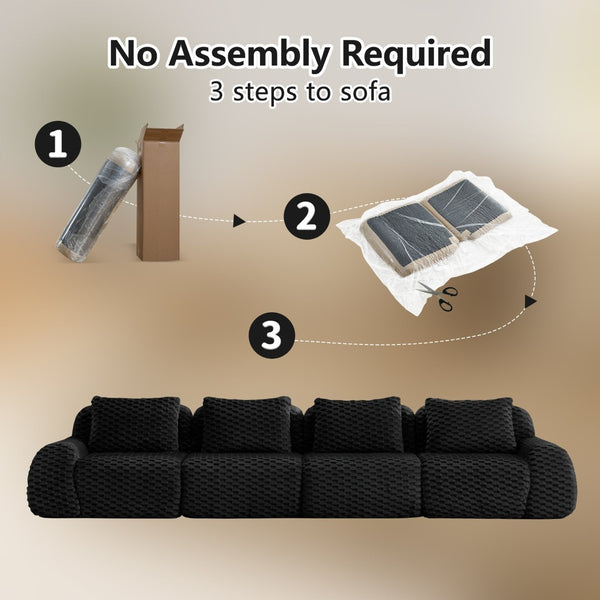 English Elm 146" Modular Sectional Sofa Flannelette 4 Seater Deep Seat Minimalist Living Room W714S01535