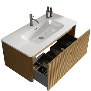 English Elm U088-Etna36W-306 Striped Natural Oak Floating Vanity with Glossy White Integrated Sink, Push-Open Drawer, Curved Safety Edges W1865P293618