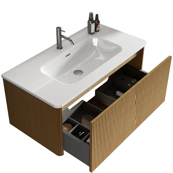 English Elm U088-Etna36W-306 Striped Natural Oak Floating Vanity with Glossy White Integrated Sink, Push-Open Drawer, Curved Safety Edges W1865P293618