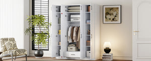 English Elm 4-door Wardrobe with Top Cabinet Locking Drawer Tall Bedroom Closet in White LP006006AAK