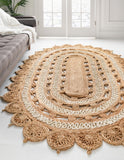 Unique Loom Braided Jute Punita Hand Braided Novelty Rug Natural and White,  5' 1" x 8' 0"