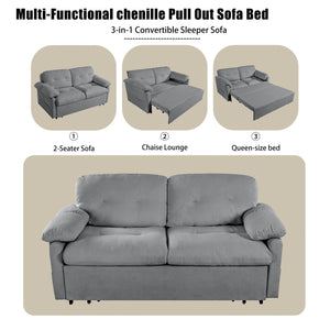 English Elm Convertible Pull Out Sofa Bed Queen Size with Steel Frame, Dual Armrests, Chenille Sleeper Couch with Storage and Casters Grey W3163P269700