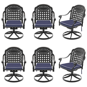 English Elm Cast Aluminum Swivel Patio Dining Chairs Set of Six with Ornate Carved Frame W1710S00673
