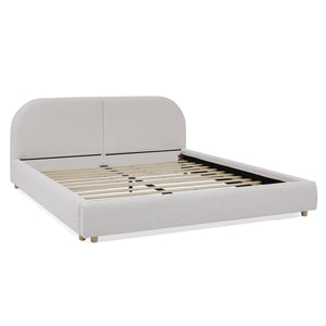 English Elm Queen Upholstered Bed with Tall Curved Headboard Soft Textured Fabric Modern Bedroom Beige W487S00485