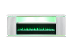 English Elm Contemporary TV Stand with Built-In Electric Fireplace, Heater, Glass Shelves & Modern Mixed-Material Finish White 21 L x 76 W x 33 H B2741P398852