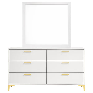 English Elm James White Glam Dresser with Mirror Gold Hardware Six Drawers Bedroom Vanity Set B062S01742