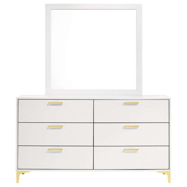English Elm James White Glam Dresser with Mirror Gold Hardware Six Drawers Bedroom Vanity Set B062S01742