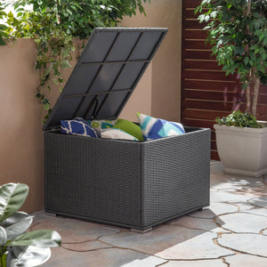 English Elm Christopher Knight Home® - SANTA Outdoor Rattan Storage Box with Iron Frame — Versatile Patio Chest for Blankets, Table Use, Durable Protection Grey 59973.00GRY