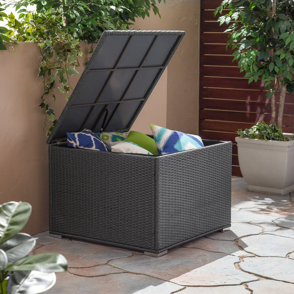 English Elm Christopher Knight Home® - SANTA Outdoor Rattan Storage Box with Iron Frame — Versatile Patio Chest for Blankets, Table Use, Durable Protection Grey 59973.00GRY