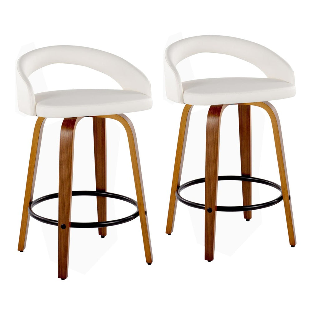 English Elm Fixed-height Swivel Counterstools Mahogany Wood Chrome Footrest Velvet Seat Set of 2 White B202S01776