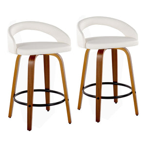 English Elm Fixed-height Swivel Counterstools Mahogany Wood Chrome Footrest Velvet Seat Set of 2 White B202S01776