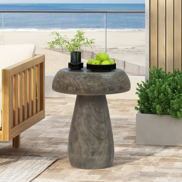 English Elm Christopher Knight Home® - MGO Mushroom Side Table with Wood-Grain Texture, Weatherproof MGO, Vintage Gray, 200lb Capacity N770P200249N