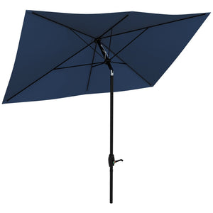 English Elm Outsunny 6.5' X 10' Market Umbrella - Stylish Blue Patio Shade With Crank & Adjustable Tilt Features W2225P200818-GIGA