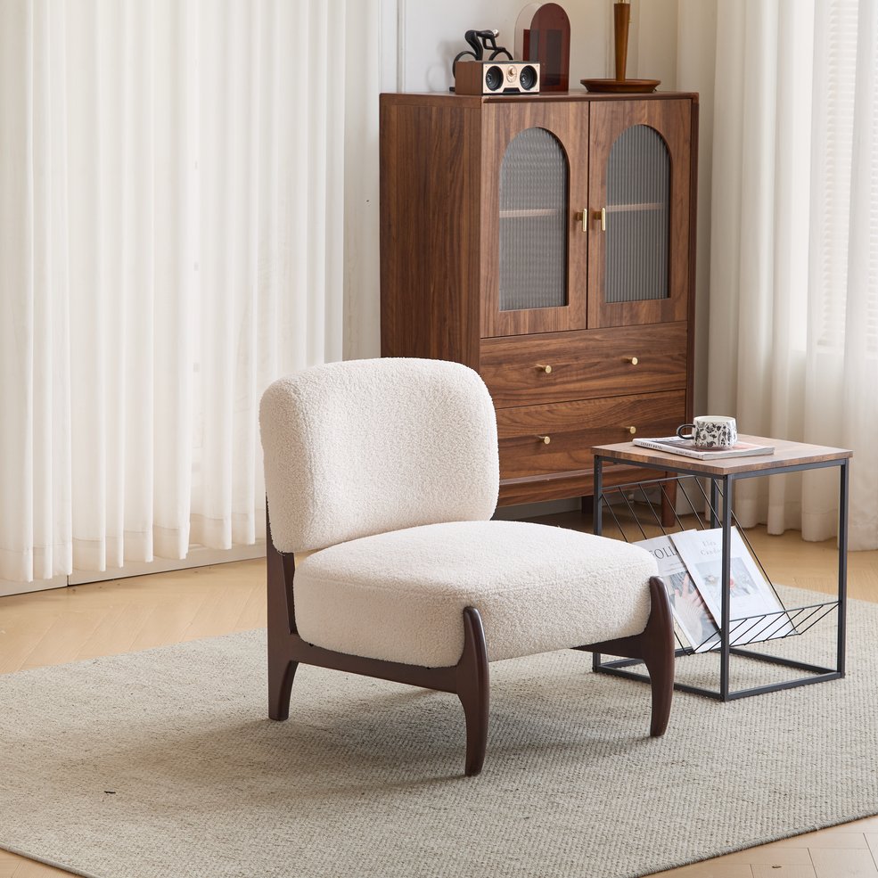 English Elm Christopher Knight Home® - 25.5" Boucle Lounge Chair with Solid Wood Frame, Plush Textured Upholstery and Modern Minimalist Style Beige N767P256376B