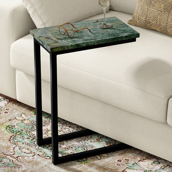 English Elm Skyler Green Marble C Side Table with Black Iron Frame — Slim, Durable C-Shaped Accent for Small Spaces B136P361861