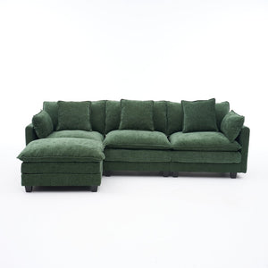 English Elm Beige Chenille Sectional Sofa with Modular Ottoman for Living Room or Studio Dark Green W2603S00004