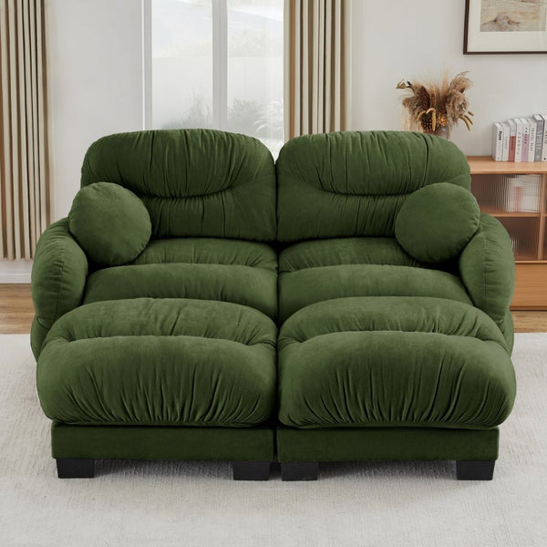 English Elm Teddy Fleece Modular Cloud Sofa with Curved Silhouette Ottomans and Lumbar Pillows Green W5656S00048