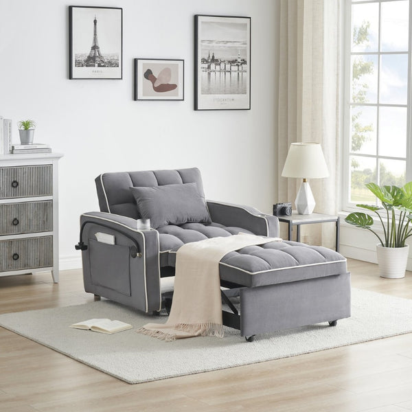 English Elm 1 Velvet Convertible Sleeper Sofa with Usb Port Adjustable Back and Rolling Casters Dark Gray W2564P462077