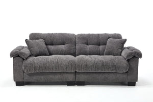 English Elm Sofa-a Three Seat Chenille Upholstered Sofa with Pleated Panels for Modern Living Rooms W2100P383465