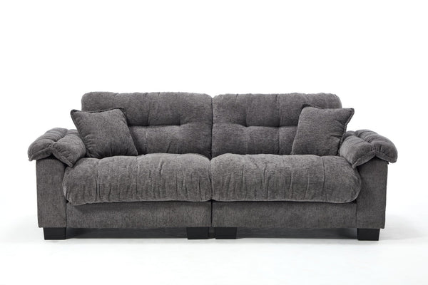 English Elm Sofa-a Three Seat Chenille Upholstered Sofa with Pleated Panels for Modern Living Rooms W2100P383465