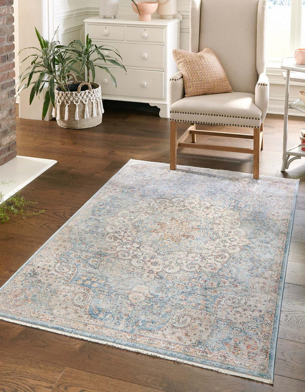 Unique Loom Newport Elms Machine Made Medallion Rug Blue, Ivory/Light Blue/Rust Red/Terracotta/Yellow/Pink 9' 0" x 12' 2"