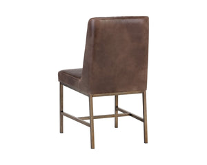 Sunpan LEIGHLAND DINING CHAIR - Timeless Tufted Elegance with Antique Brass Frame for Sophisticated Spaces Brown 104911