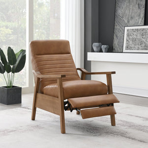 English Elm Asher Wood Arm Push Back Recliner - Cozy Saddle Brown Faux Leather For Stylish Living Room Comfort B050P322581