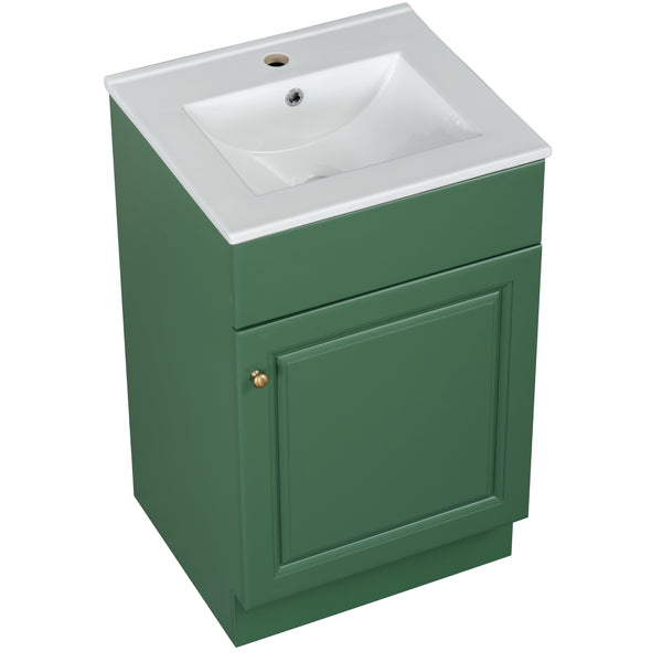 English Elm Christopher Knight Home® - 20" Bathroom Vanity with Ceramic Sink and Soft-Close Door, Gold Knob, Adjustable Shelf Storage Green N759P237946F