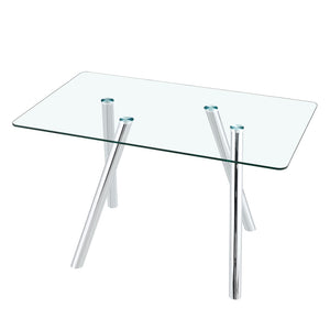 English Elm Tempered Glass Rectangular Dining Set Seats 6 with Chrome Legs and Black Pu Chairs W3875S00045