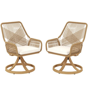 English Elm Outdoor Swivel Patio Chairs Set of 2 Handwoven Pe Rattan Steel Frame 360 Rotate T3971P444319